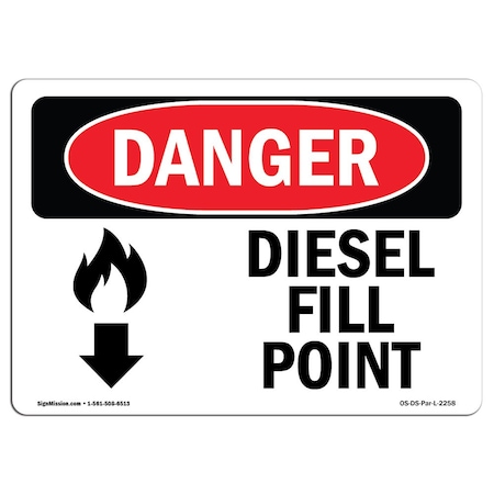 Signmission Safety Sign, OSHA Danger, 10" Height, 14" Width, Diesel Fill Point (Down Arrow), Landscape OS-DS-D-1014-L-2258